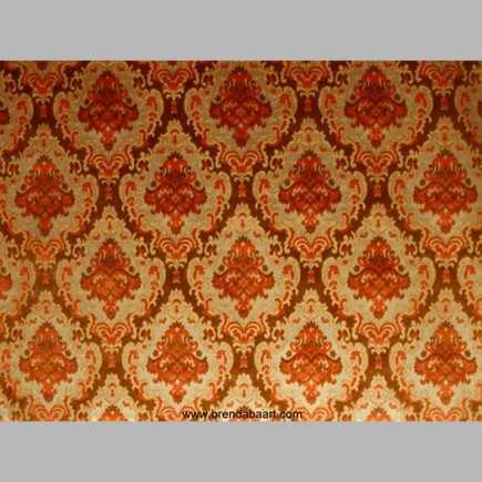 Retro stof coupon klassieke medaillon oranje en bruin 143 x 135 cm