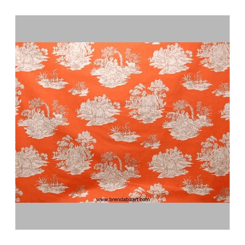 stof toile de jouy kleur oranje hoogte 280 cm