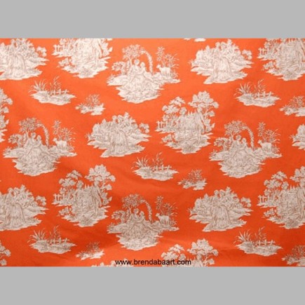 Toile de Jouy fabric color orange height 280 cm