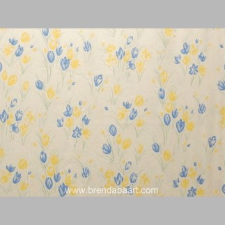 Cotton fabric design yellow and blue tulips
