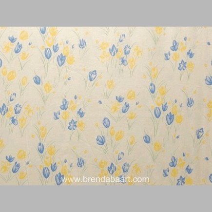 Katoen stof design gele en blauwe tulpen