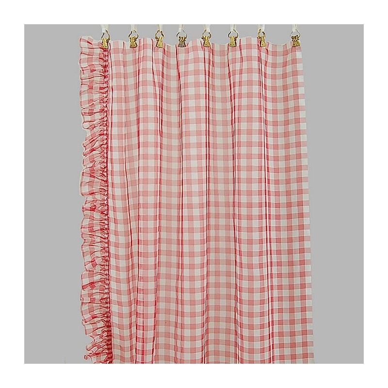 Bonne femme Voile geruit met ruches kleur rood breedte 95 cm