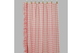 voilage du bonne femme vichy rouge avec ruché fronceur rouge largeur 95 cm