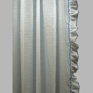 Bonne femme voile geruit met ruches kleur blauw breedte 100 cm