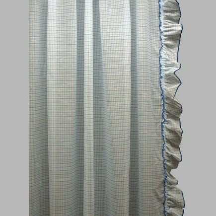 bonne femme voilage vichy bleu avec volants bleue largeur 100 cm