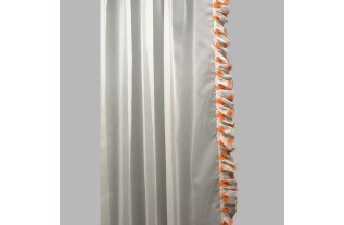 bonne femme voile wit met rushes oranje bollen breedte 115 cm