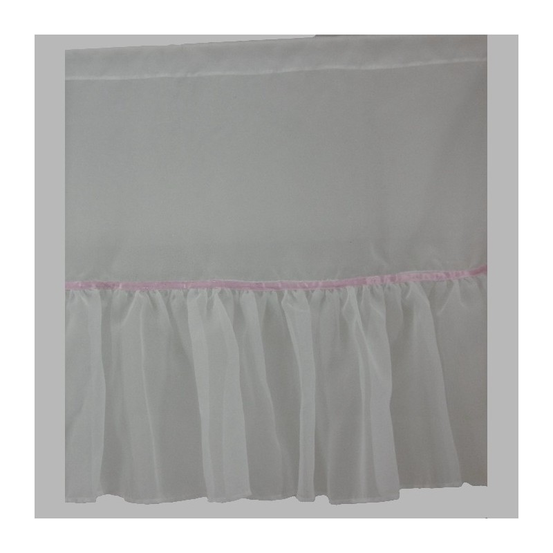 Valance with Ruch Snow White voile with rose ribbon, height 0.52 m Valance with Ruch Snow White voile with rose ribbon, height 0.52 m