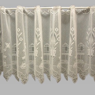 voilage Jacquard avec chat et cage à oiseaux 30 - 60 en 90 cm hauteur