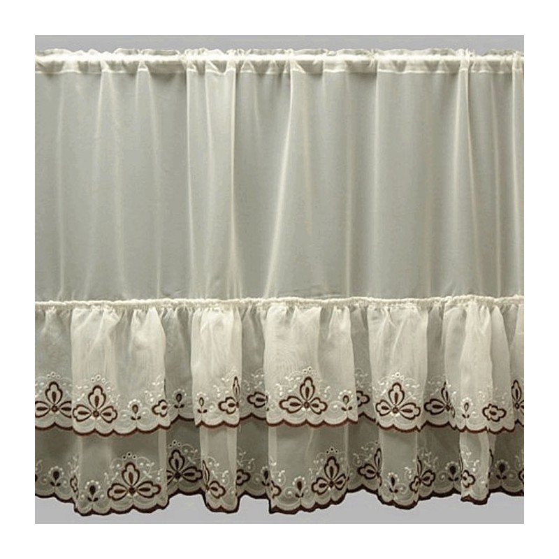 Drapé de joncs en voile blanc et broderie marron, hauteur 80 cm Drapé de joncs en voile blanc et broderie marron, hauteur 80 cm