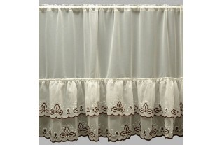Drapé de joncs en voile blanc et broderie marron, hauteur 80 cm
