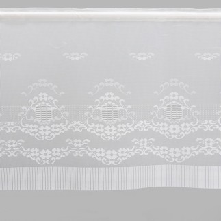 Brocante vitrage ecru with flowers wreath height 45 cm