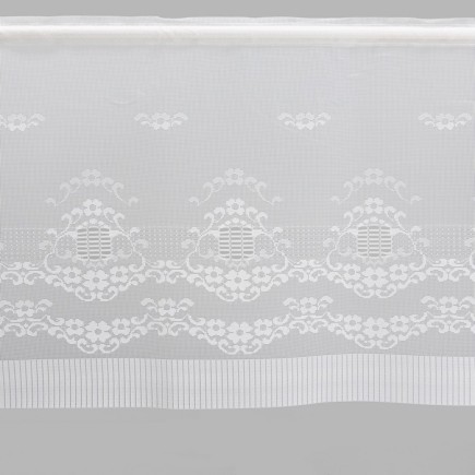 Brocante vitrage ecru with flowers wreath height 45 cm