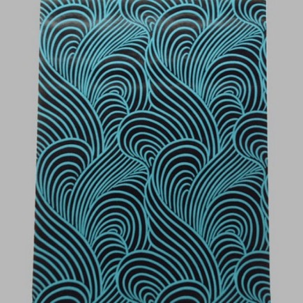 vliesbehang retro petrol waves blauw en zwart