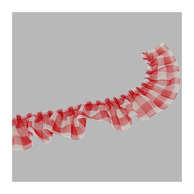 gordijn ruche voile geruit rood hoogte 6 cm