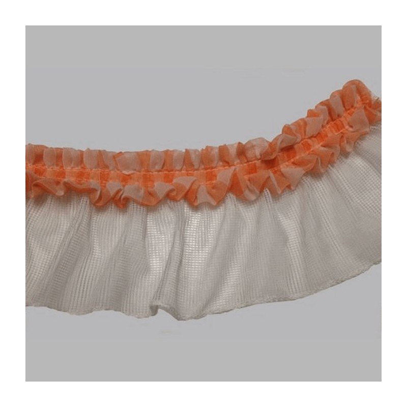 ruche oranje rimpelband met witte tule