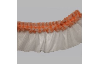 ruche oranje rimpelband met witte tule