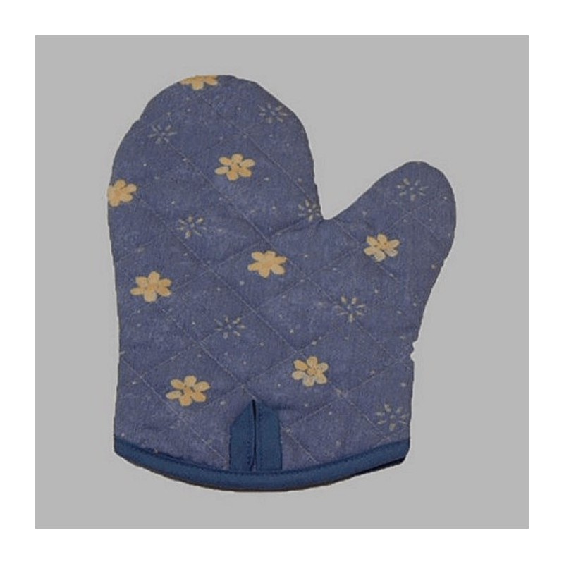ovenhandschoen kleur blauw kleine bloem 28 cm