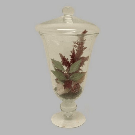 arrangement dans un vase en verre avec couvercle