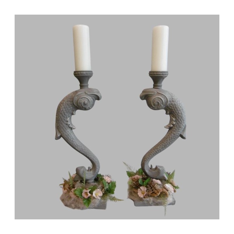 2 candlesticks fish, painted in Decoration Paint