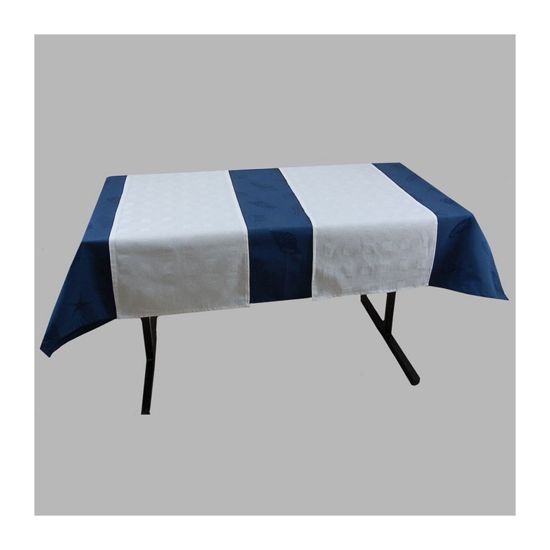 Chemin de table damassé diamant design couleur blanc 145 x 40 cm