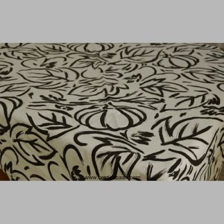 tafelkleed bladeren dessin kleur zwart wit 105 x 105 cm