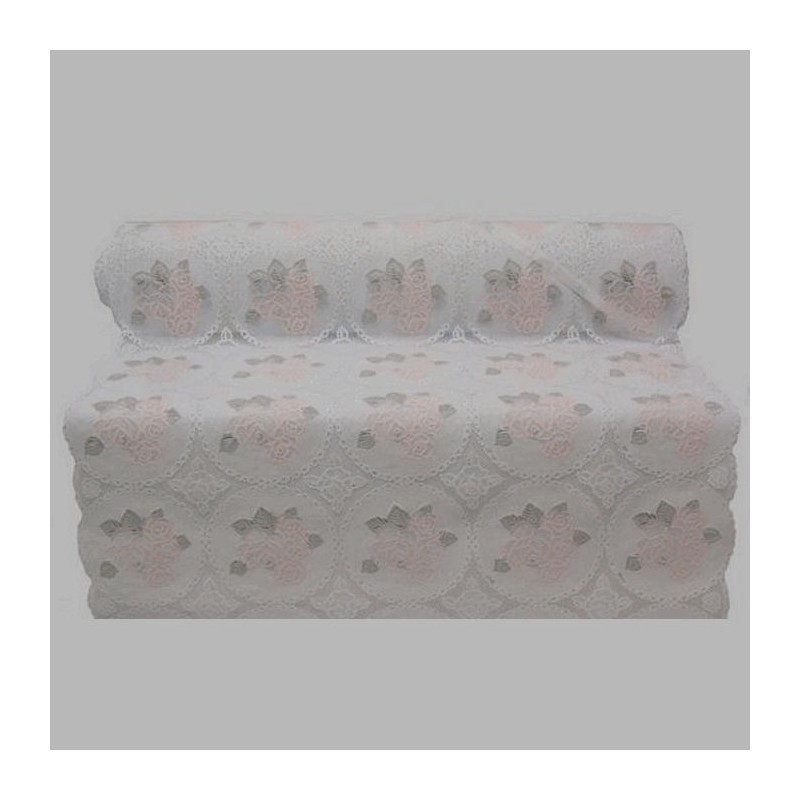 Chemin de table plastique blanc avec des roses rouge larg 50 cm