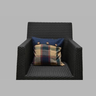 Decorative cushion cover block design with wooden buttons blue