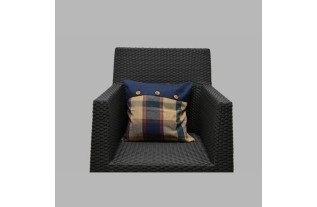 Sierkussenhoes blok design met houten knopen blauw