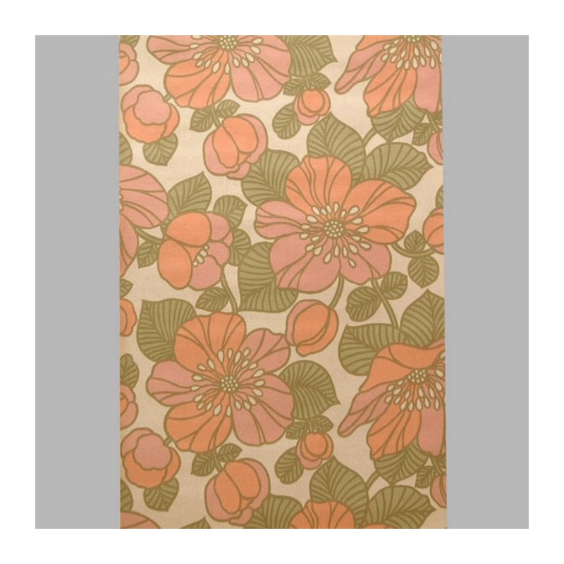 Retro Floral Wallpaper – Shabby Pink, Terra Cotta Pink & Georgian Green