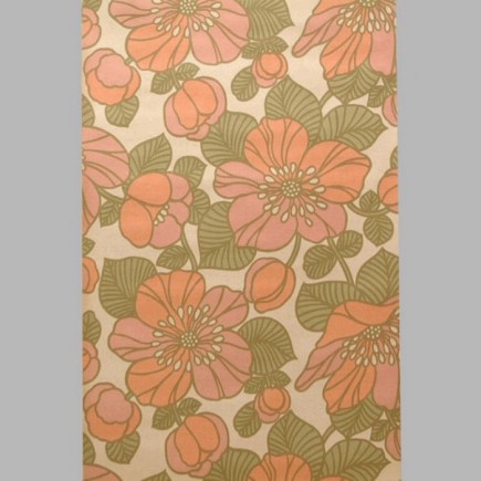 Retro Floral Wallpaper – Shabby Pink, Terra Cotta Pink & Georgian Green
