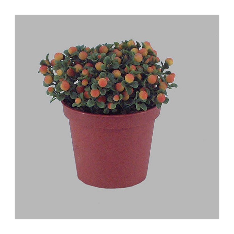 plastic plant in flower jar Orange polka dot 9 x 9 cm.