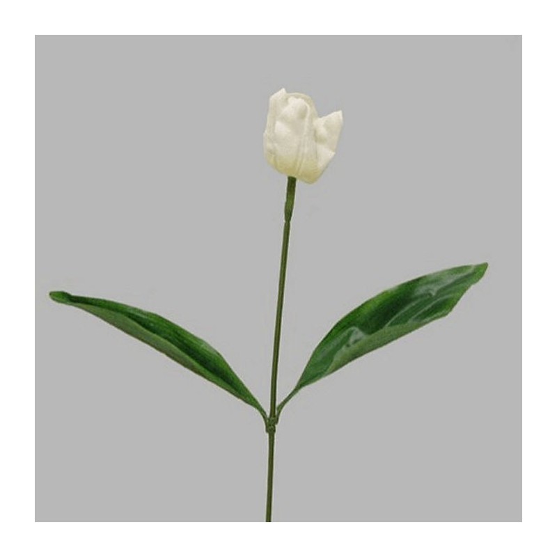 Tulip of silk with leaves color white length 65 cm