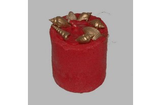 bougie avec coquillages dorés couleur rouge 7.5 cm haut 7.5