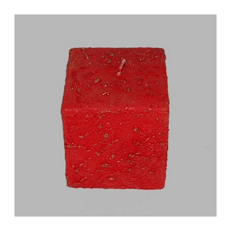 Bougie forme de bloc couleur rouge-or 7 x 7 cm