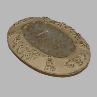 Candle grapes design oval holder 16 cm color creme