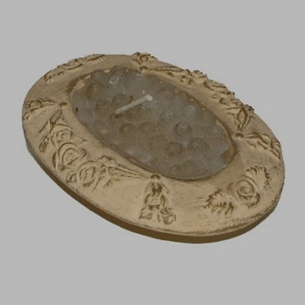 Candle grapes design oval holder 16 cm color creme