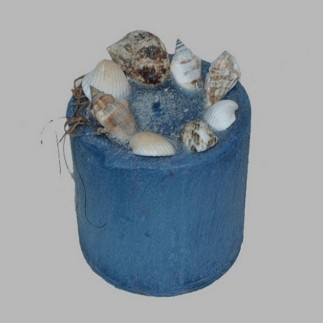bougie avec coquillages dorés couleur bleu 7.5 cm haut 7.5