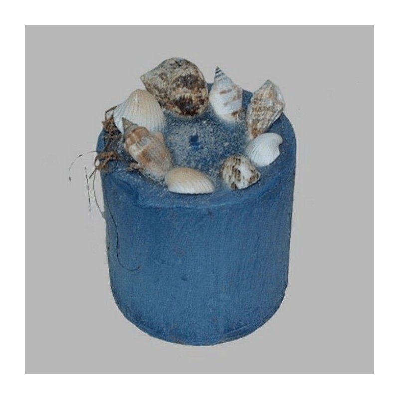 bougie avec coquillages dorés couleur bleu 7.5 cm haut 7.5