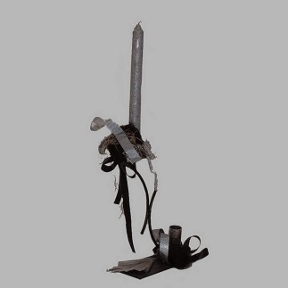 Candle of silver on black pedestal 56 cm high