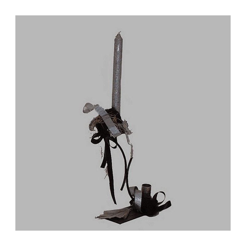 Bougie d'argent sur socle noir 56 cm de hauteur