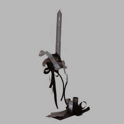 Candle of silver on black pedestal 56 cm high