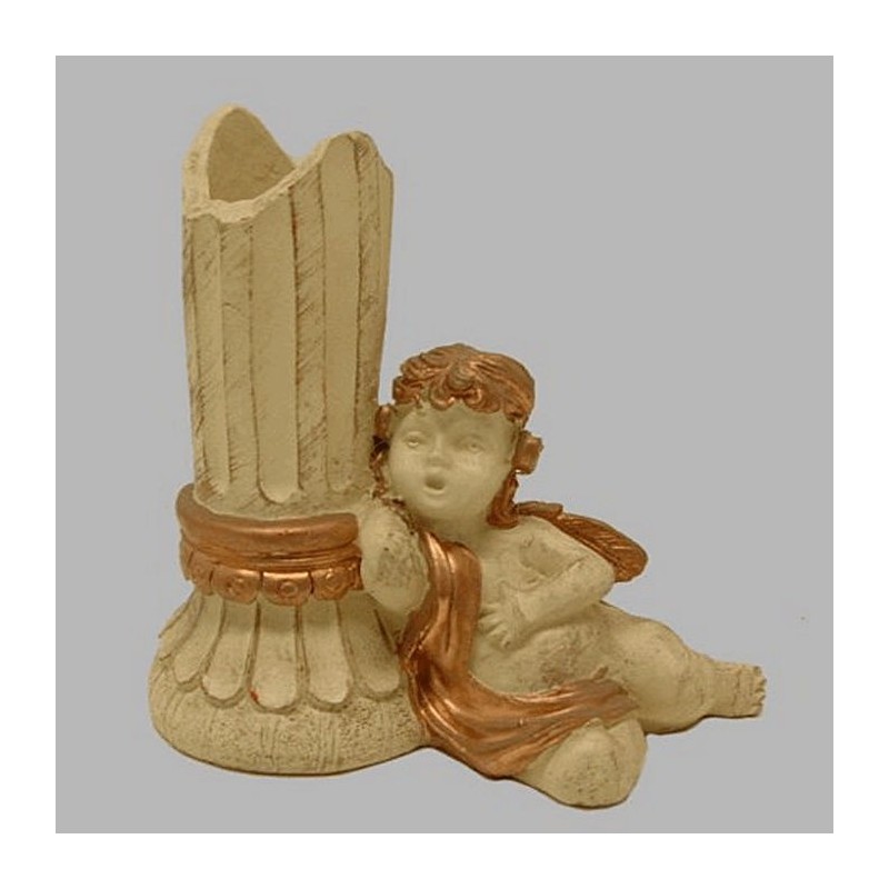 classic chandelier with tiny angel seated right
