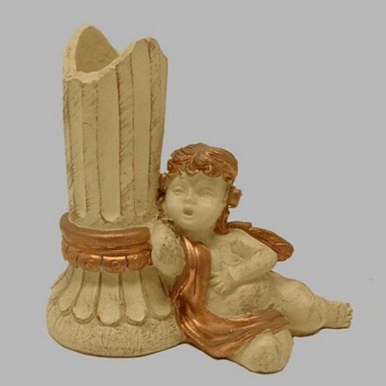 classic chandelier with tiny angel seated right
