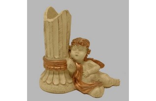 classic chandelier with tiny angel seated right