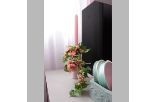 garland of roses and berries for candle-bottle color rose