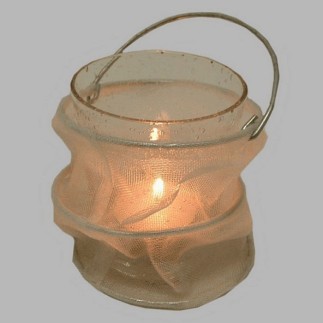 tea light holder glass in white bag 8 cm high 7 cm