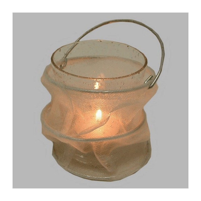 tea light holder glass in white bag 8 cm high 7 cm