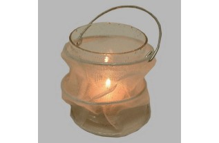 tea light holder glass in white bag 8 cm high 7 cm