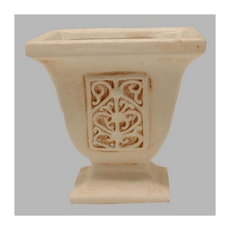 stenen bloemenvaas met schild