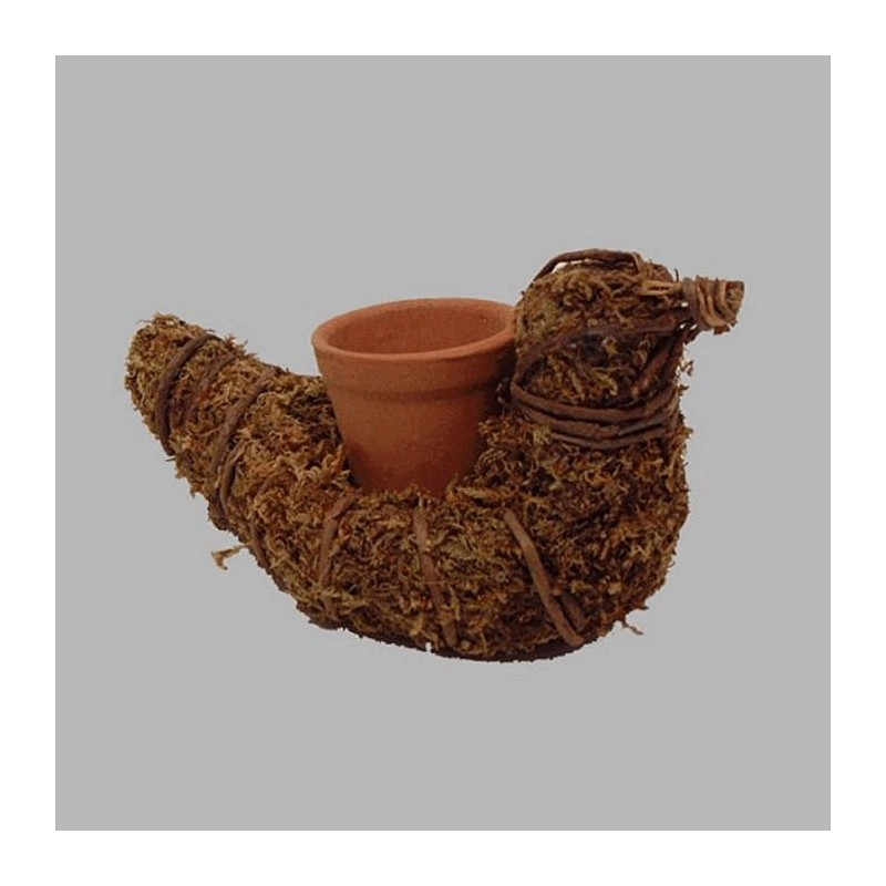 pigeon de mousse avec pot de fleur naturel 16 x 7 cm